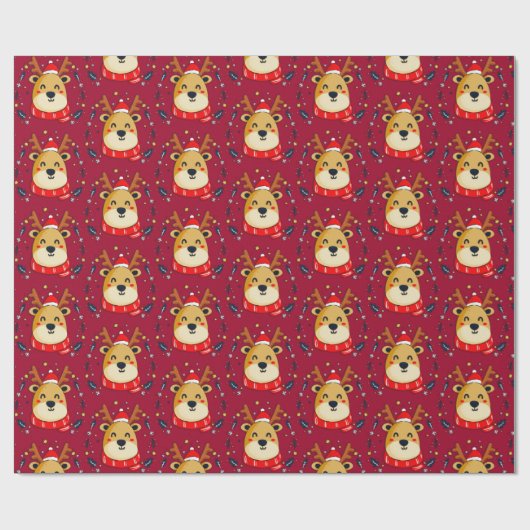 かわいいクリスマストナカイ赤 ラッピングペーパー (フラット)