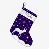 かわいいクリスマストナカイ雪の夜空 スモールクリスマスストッキング (正面 (吊り時))