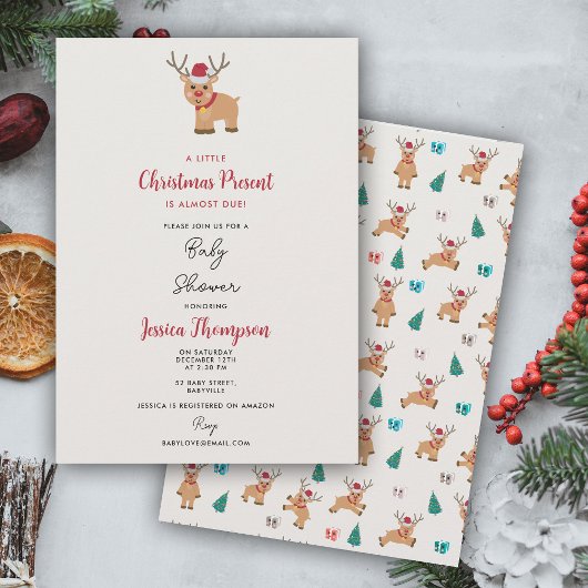 かわいいクリスマストナカイ12月ベビーシャワー 招待状