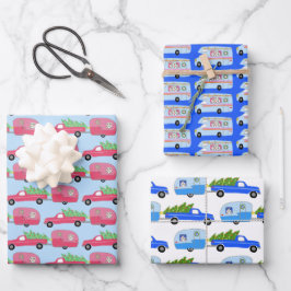 かわいいクリスマストレーラーRVsキャンピングロードトリップホリデー ラッピングペーパーシート