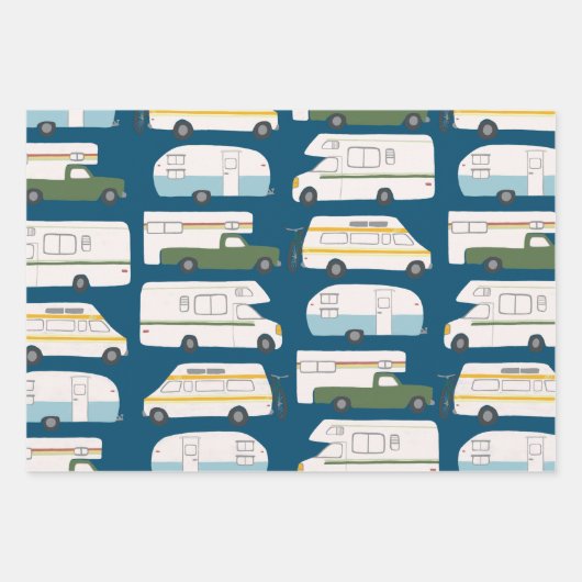 かわいいクリスマストレーラーRVsトラックカラフル休日 ラッピングペーパーシート (正面)