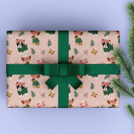 かわいいクリスマスドギーと快適なセーターのピンク ラッピングペーパー