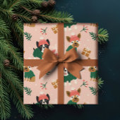 かわいいクリスマスドギーと快適なセーターのピンク ラッピングペーパー
