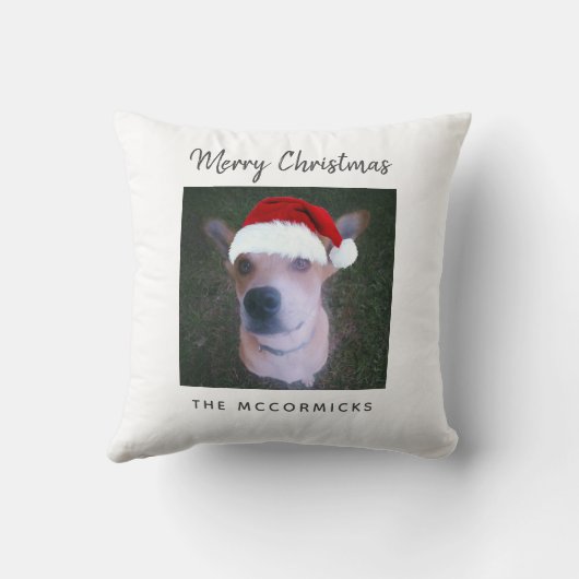 かわいいクリスマスドッグの写真のパーソナライズされた家族名 クッション (裏面)