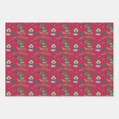 かわいいクリスマスドッグの漫画の柄が赤い青 ラッピングペーパーシート (正面3)