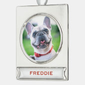 かわいいクリスマスドッグや猫ペットのフォトホリデー シルバープレートバナーオーナメント (左)