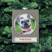 かわいいクリスマスドッグや猫ペットのフォトホリデー シルバープレートバナーオーナメント