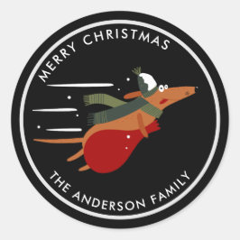 かわいいクリスマスドッグカスタマイズ可能なブラック ラウンドシール