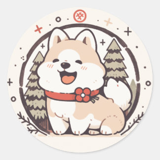 かわいいクリスマスドッグステッカー ラウンドシール
