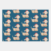 かわいいクリスマスドッグズパターンホリデー ラッピングペーパーシート (正面)