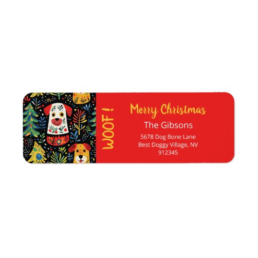 かわいいクリスマスドッグ差出人住所ラベル ラベル (正面)