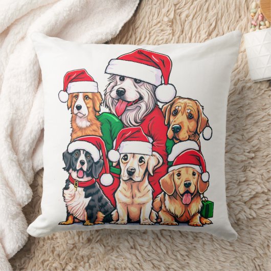 かわいいクリスマスドッグ クッション (ブランケット)