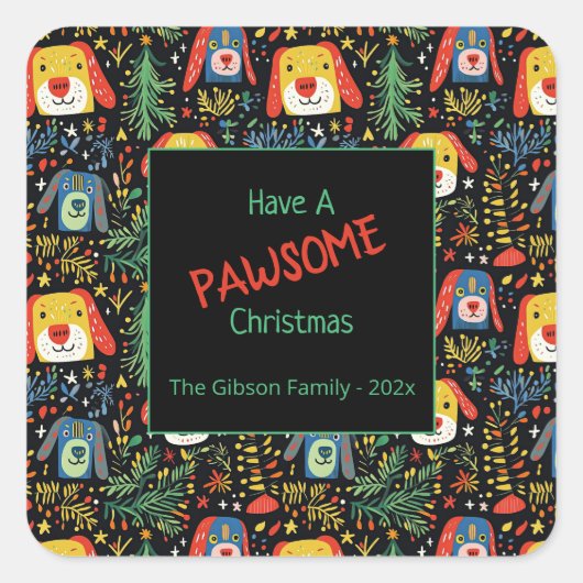 かわいいクリスマスドッグ スクエアシール (正面)