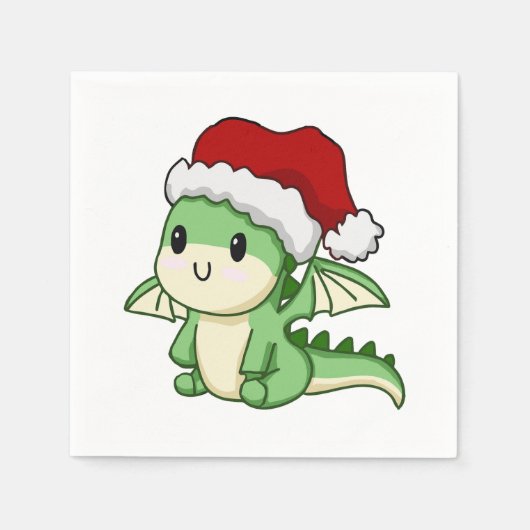 かわいいクリスマスドラゴン スタンダードカクテルナプキン (正面)