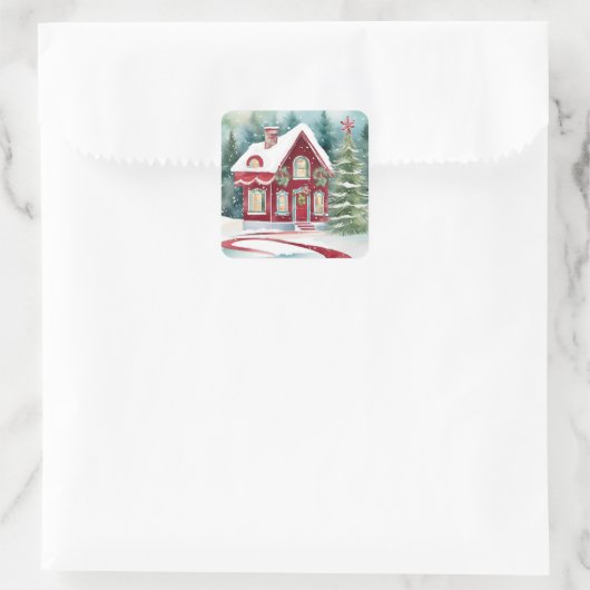 かわいいクリスマスハウス🏠ジンジャーブレッドハウス スクエアシール (バッグ)