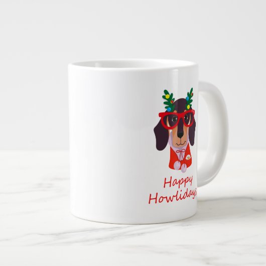 かわいいクリスマスハッピーハウリデイズドッグダックスシュントウキエ ジャンボコーヒーマグカップ (正面右)