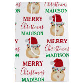 かわいいクリスマスハムスターおもしろい動物名前をカスタムする ミディアムペーパーバッグ (裏面)