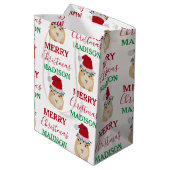 かわいいクリスマスハムスターおもしろい動物名前をカスタムする ミディアムペーパーバッグ (裏面アングル)