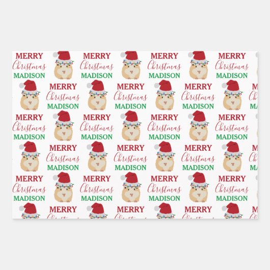 かわいいクリスマスハムスターおもしろい動物名前をカスタムする ラッピングペーパーシート (正面3)