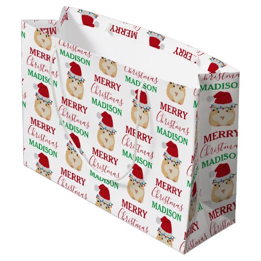 かわいいクリスマスハムスターおもしろい動物名前をカスタムする ラージペーパーバッグ (裏面アングル)