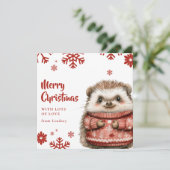 かわいいクリスマスハリネズミと居心地の良いセーター シーズンカード (スタンド正面)