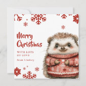 かわいいクリスマスハリネズミと居心地の良いセーター シーズンカード (正面)