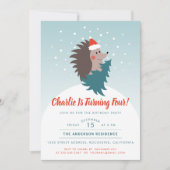 かわいいクリスマスハリネズミ子供の誕生日パーティー 招待状 (正面)