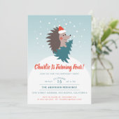 かわいいクリスマスハリネズミ子供の誕生日パーティー 招待状 (スタンド正面)