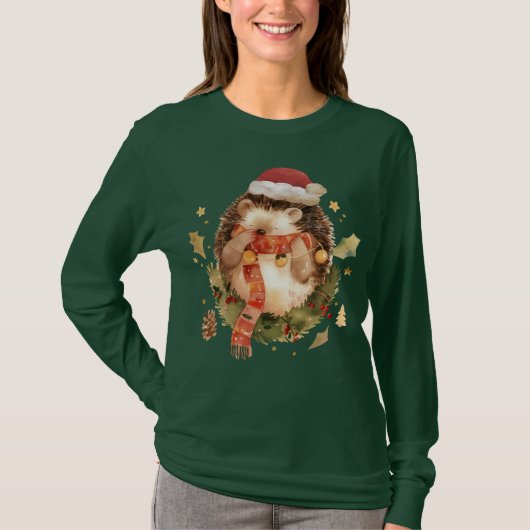 かわいいクリスマスハリネズミ Tシャツ (正面)