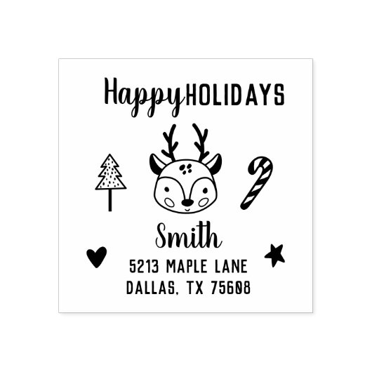 かわいいクリスマスハンドドロードトナカイ差出人住所 ラバースタンプ (インプリント)