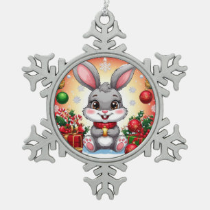 かわいいクリスマスバニー スノーフレークピューターオーナメント