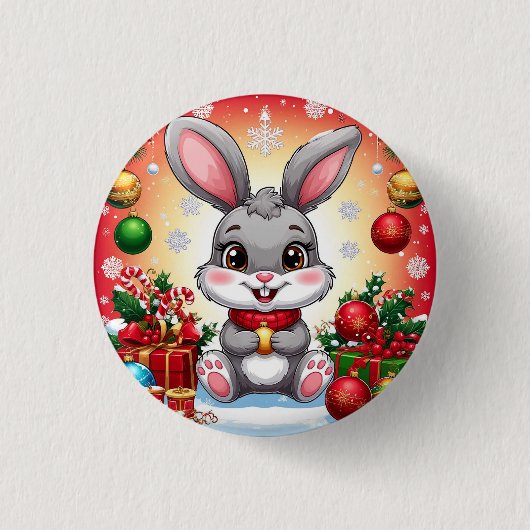 かわいいクリスマスバニー 缶バッジ (正面)