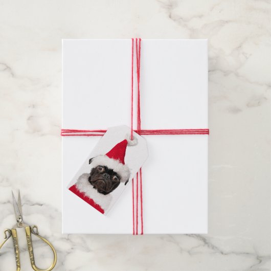 かわいいクリスマスパグパピースサンタプメリーグマス ギフトタグ (より糸付き)