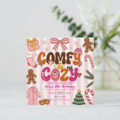 かわいいクリスマスパジャマパーティーの女の子の誕生日 招待状 (スタンド正面)