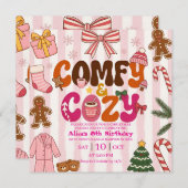 かわいいクリスマスパジャマパーティーの女の子の誕生日 招待状 (正面/裏面)