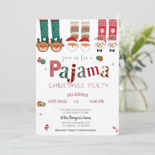 かわいいクリスマスパジャマパーティー 招待状 (スタンド正面)