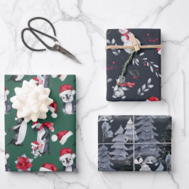 かわいいクリスマスパターンペンギンイラストレーションキッズ ラッピングペーパーシート