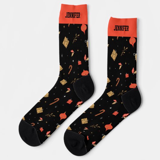 かわいいクリスマスパターン冬の休日パーソナライズされた ソックス (左)