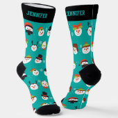 かわいいクリスマスパターン冬の雪だるま漫画 ソックス (傾斜あり)