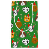 かわいいクリスマスパターン（の模様が）ある犬 スモールペーパーバッグ (正面)