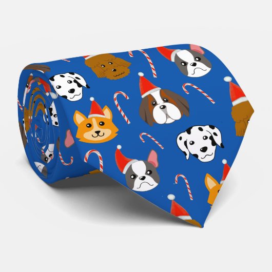 かわいいクリスマスパターン(の模様が)ある犬 ネクタイ (ロール)