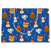 かわいいクリスマスパターン（の模様が）ある犬 ラージペーパーバッグ (正面)