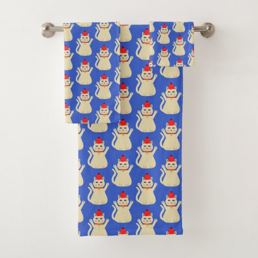 かわいいクリスマスパターン(の模様が)ある猫 バスタオルセット (インサイチュ)
