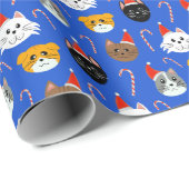 かわいいクリスマスパターン（の模様が）ある猫 ラッピングペーパー (ロールコーナー)