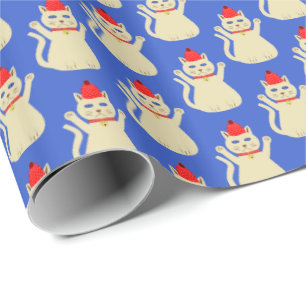 かわいいクリスマスパターン(の模様が)ある猫 ラッピングペーパー