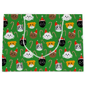 かわいいクリスマスパターン（の模様が）ある猫 ラージペーパーバッグ (正面)