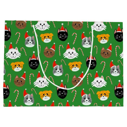 かわいいクリスマスパターン（の模様が）ある猫 ラージペーパーバッグ (裏面)