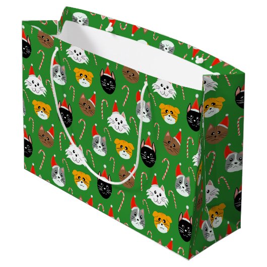 かわいいクリスマスパターン（の模様が）ある猫 ラージペーパーバッグ (裏面アングル)