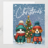 かわいいクリスマスパピー&子猫 シーズンカード (正面/裏面)