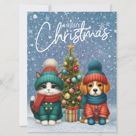 かわいいクリスマスパピー&子猫 シーズンカード (正面)